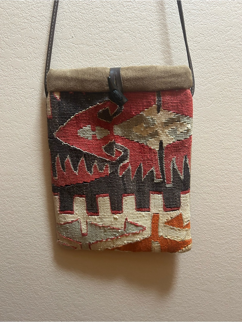 Accessories Now Handmade Bohemian Kilim Crossbody Bag in Red & Brown
